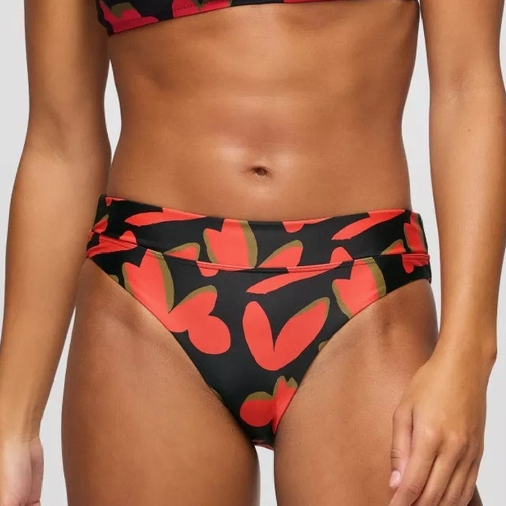 Prana Summer Wave Swim Bottom Women's L Rose Fire Indo Disco Bikini Brief Sporty